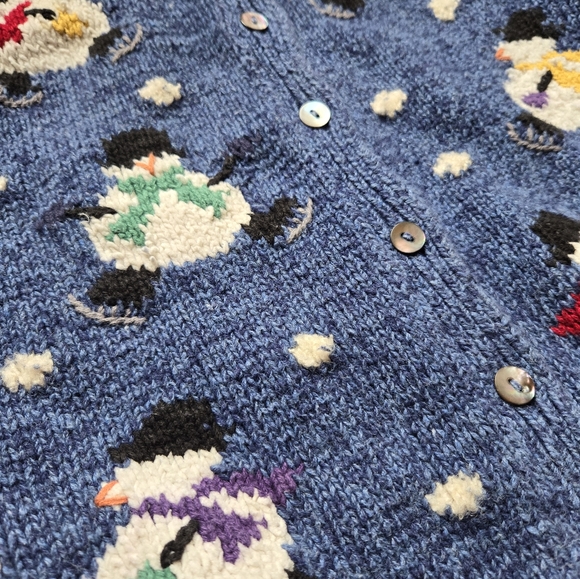 Vintage 1990s Y2K Talbots Kids snowman winter holiday cardigan knit sweater - Picture 5 of 9